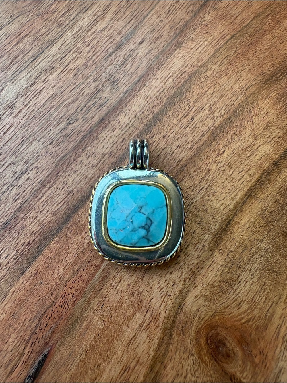 Turquoise Stone Silver & Gold-Tone Pendant - Women Jewelry